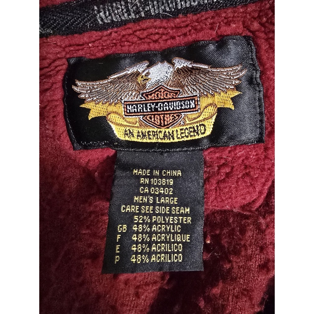 Harley Davidson Red Pullover 1/4 Zip‎ L Men's Long Sleeve Fuzzy Shaggy  Sweater - Picture 5 of 7